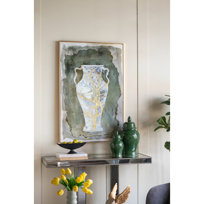 Toile peinte à la main 31,5 x 47,2 po avec vase vintage Amphora