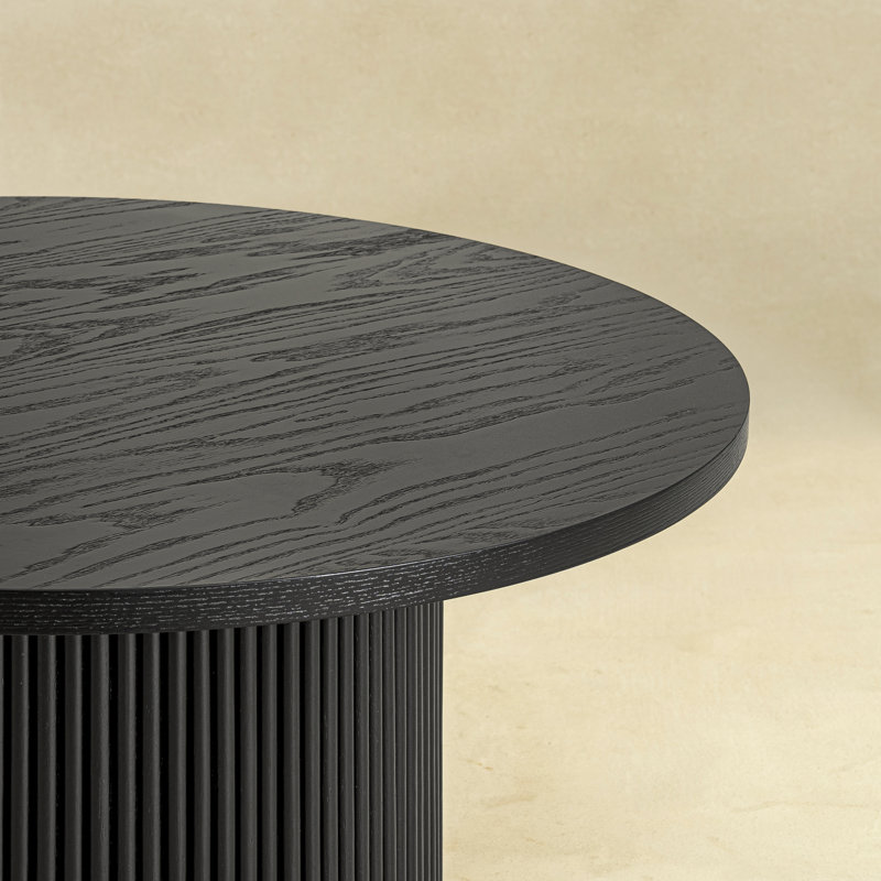 Table basse ronde en bois massif Ansel, H 17,7 po x L 35,43 po x l 35,43 po, Noir