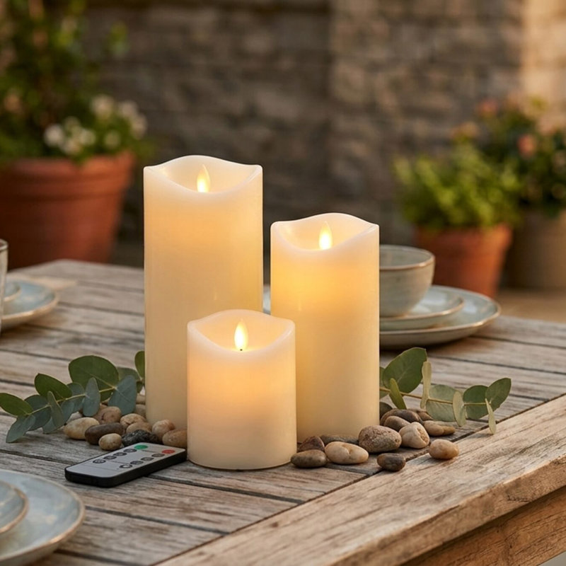 Set of 3 Waterproof LED Pillars, 3X4,5,6 Inch