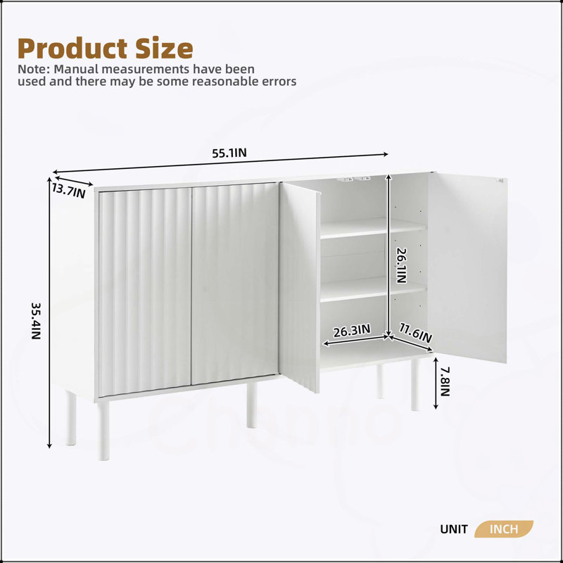 Armoire à chaussures minimaliste avec 5 pieds en bois massif, portes cannelées et tablettes réglables pour un rangement polyvalent dans les salons