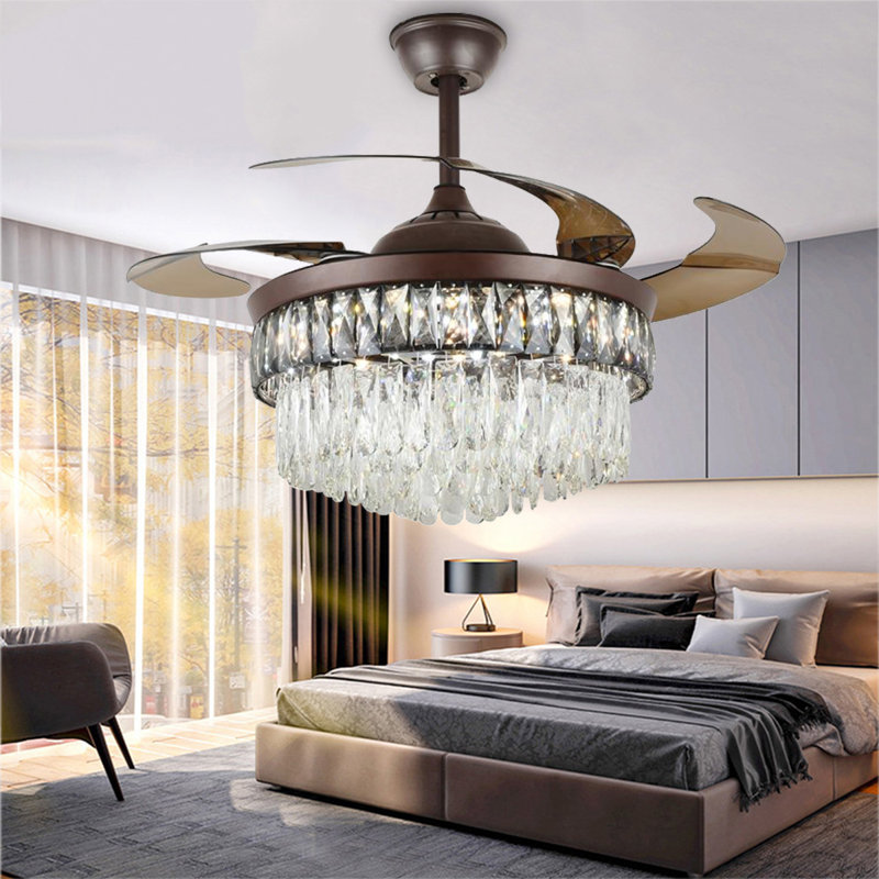 Ventilateur de plafond 42 po rétractable moderne en cristal avec ensemble DEL