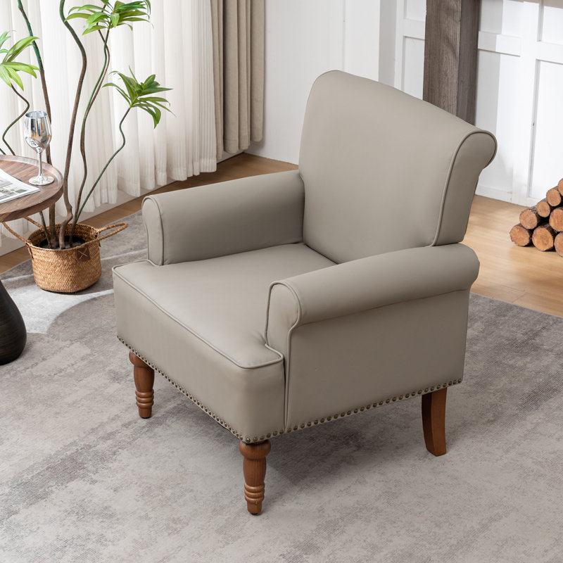 Fauteuil d'appoint classique en similicuir de 31 po de largeur avec coussin épais, Gris