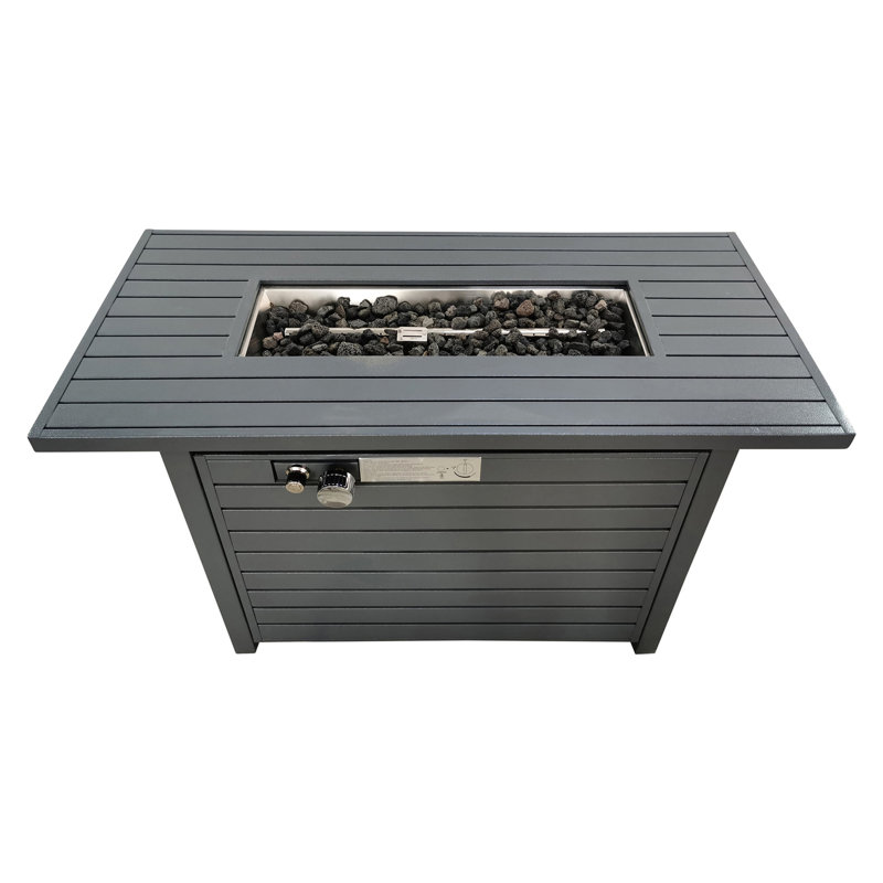 Gray Steel Outdoor Fire Pit Table, 25'' X 42'', 50000 , Propane & Natural Gas Compatible, Rust Heat , Lid And Cover Included Gray, Output, 25''h 42''w, Gas, Heatproof, With