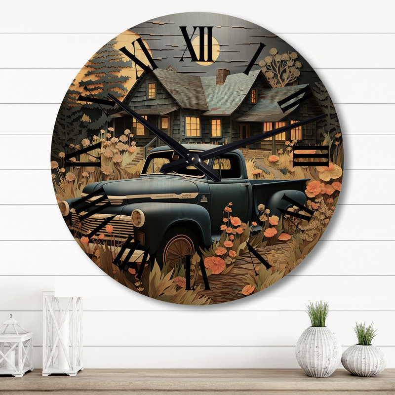 Horloge murale en bois massif Rockmart, Grand