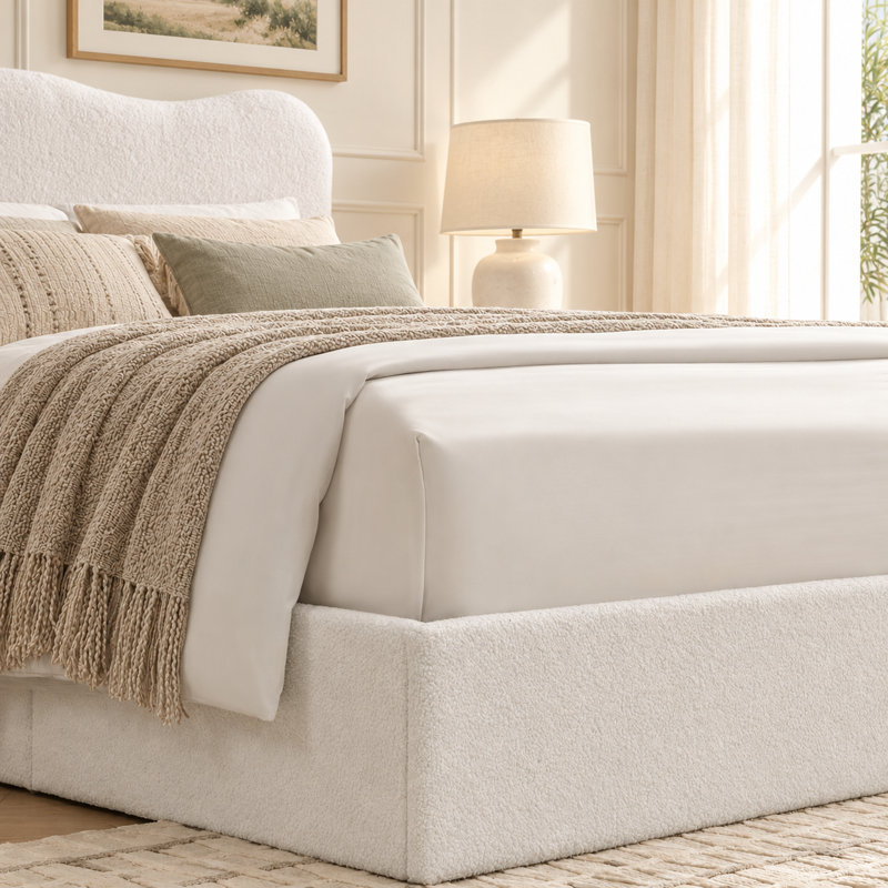 Lit plateforme tapissier Hayden, Grand lit, Blanc
