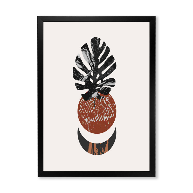 Abstact Minimal Sun Moon and Tropical Palm Leaf II - impression sur toile, H 32 po x l 16 po x P 1,5 po, Toile encadrée noire
