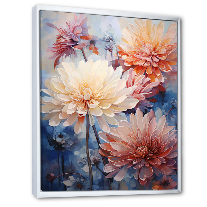 Minimalisme blanc et corail Chrysanthemums - Chrysanthemums Wall Art Living Room, H 20 po x l 12 po x P 1 po