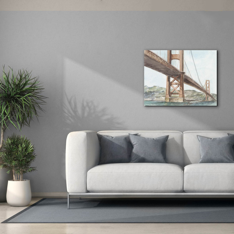 «Iconic Watercolor Bridge 3» par Ethan Harper, art mural sur toile, H 26 po x l 34 po