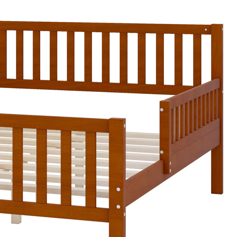 Lit plateforme en bois avec garde-corps des deux côtés et deux tiroirs de rangement, Double