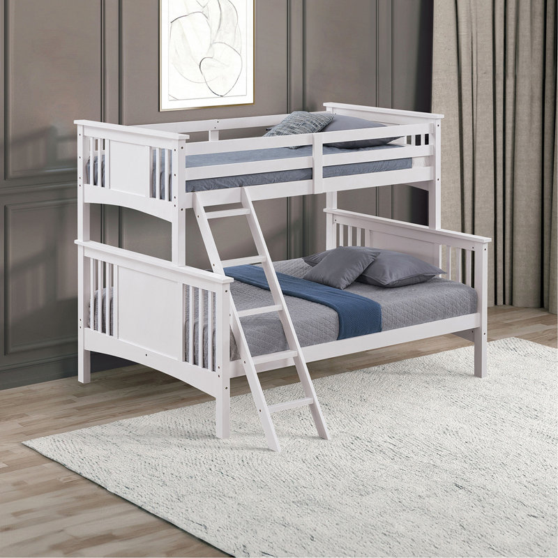 Lit superposé simple au-dessus d'un lit double avec échelle Modern Modern, Blanc