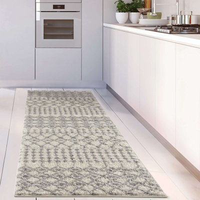 Moroccan Shaggy Collection Rugs Tangier Design in Ivory/Grey
