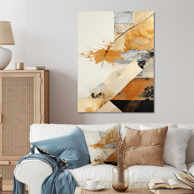«Yellow Twilight Dream Abstract Collages», art mural abstrait en métal, H 32 po x l 16 po x P 1 po