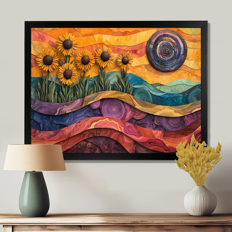Donnabel Sunflowers Garden At Desert On Slide - Art mural toile de tournesols, Reproduction encadrée d'une seule photo