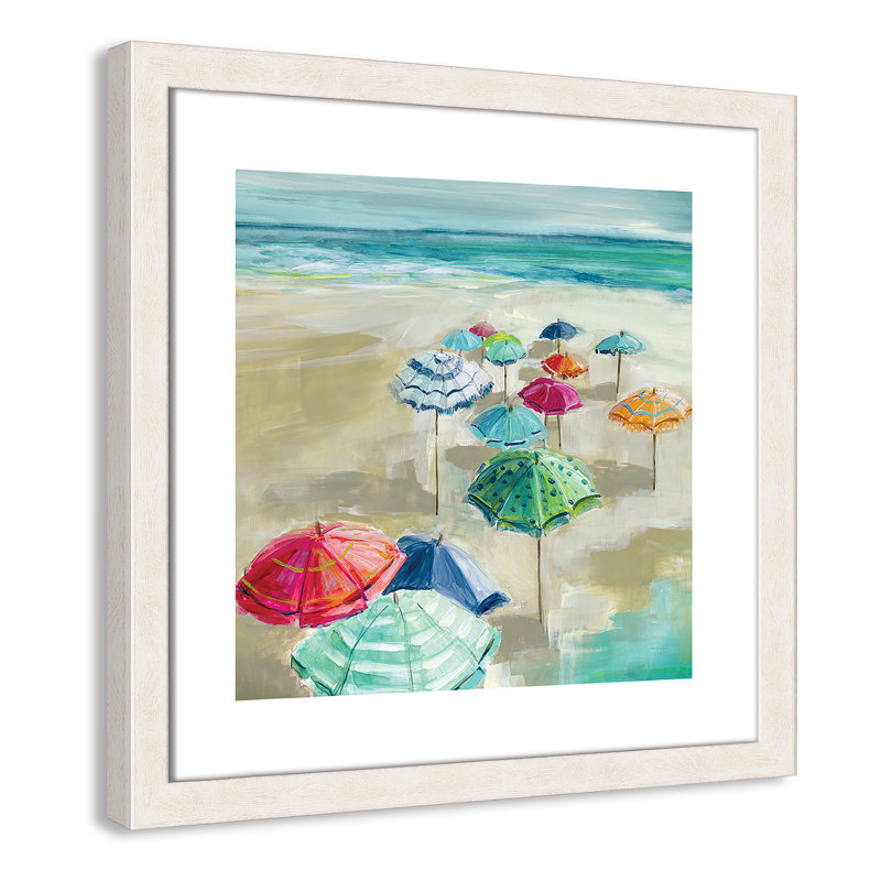 «Umbrella Beach I», reproduction encadrée, H 17,5 po x l 17,5 po x P 1,13 po