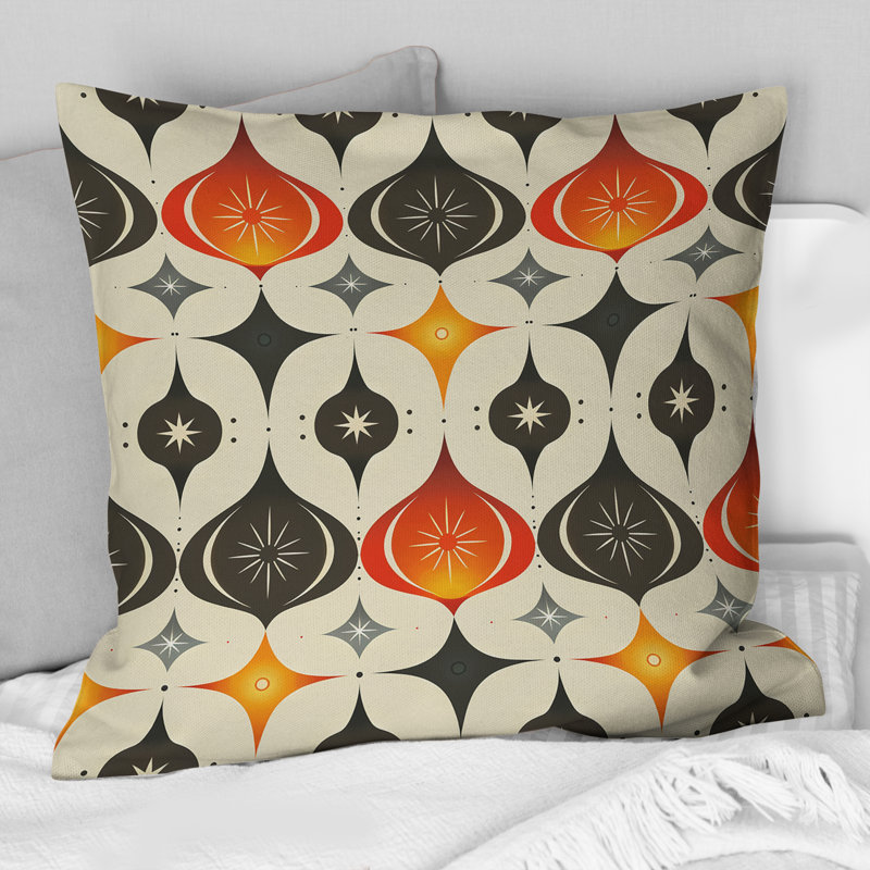 Coussin Orange Quatrefoil Elegance II - Mid-Century, H 18 po x l 18 po