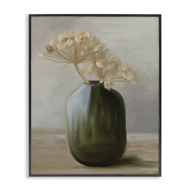 Fleurs séchées dans un vase vert, estampe numérique, design par House Fenway, Giclée encadrée noir minuit, H 30 po x l 24 po