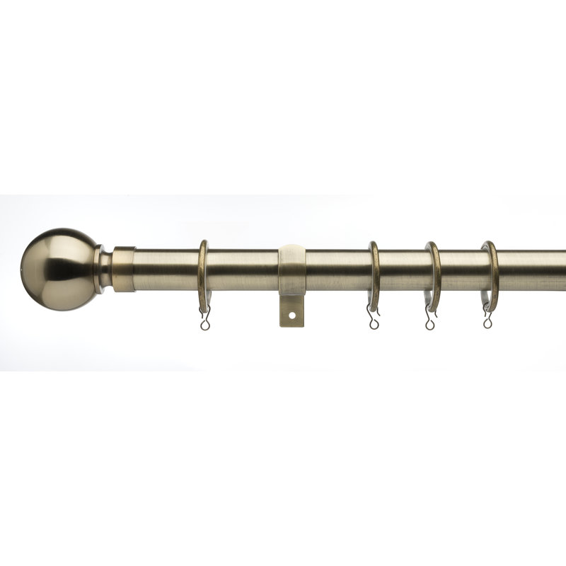 Devontee 2.8cm Bay Window Single Curtain Rod, 2.8cm H x 500cm W x 2.8cm D, Antique Brass