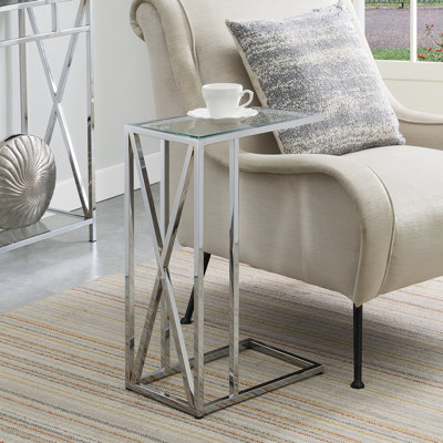 Damore 24" Tall Glass Top C End Table with Chrome Frame