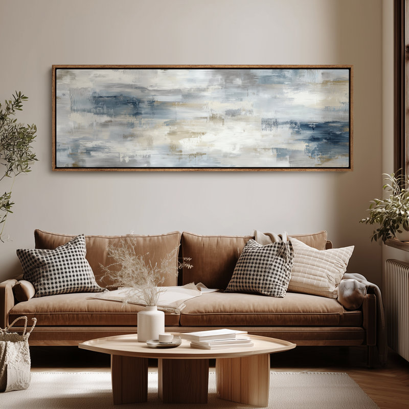 Soft Blue and Neutral Abstract for Living Room or Bedroom Print Wall Art, 20" H x 60" W, Natural