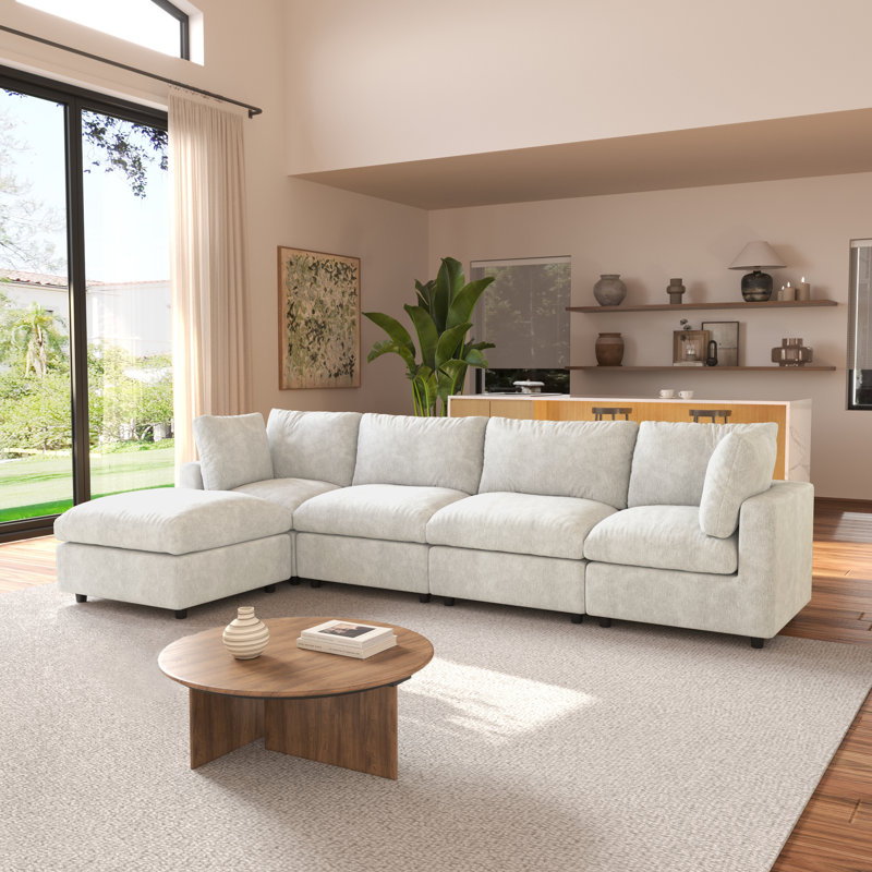 Canapé modulaire rembourré avec housse Kessi, Beige