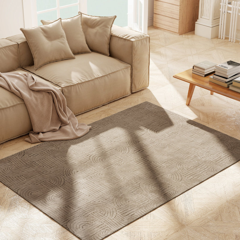 Tapis en fausse fourrure 5 x 7, tapis antidérapant à motif géométrique moderne, brun clair, Rectangle 5 pi x 7 pi