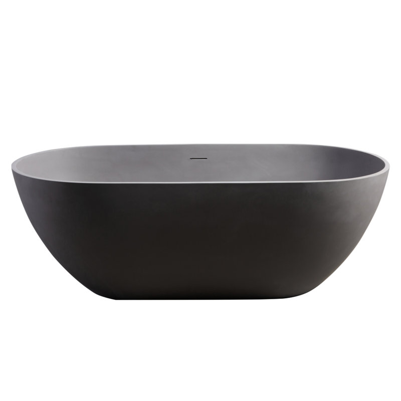 Spacieuse, autoportante, 63 po, baignoire de trempage, gris mat, surface solide, trop-plein, bonde escamotable, conception 63 po, couleur grise, bonde escamotable