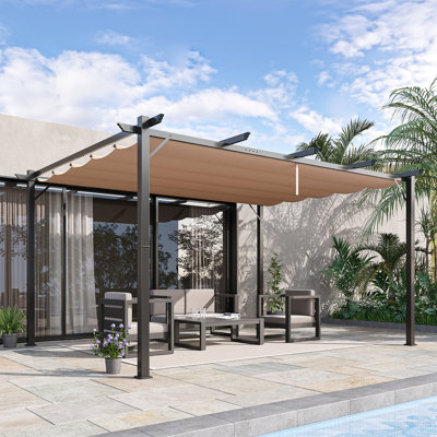 Outsunny 10' x 13' Aluminum Patio Pergola with Retractable Canopy, Charcoal Gray