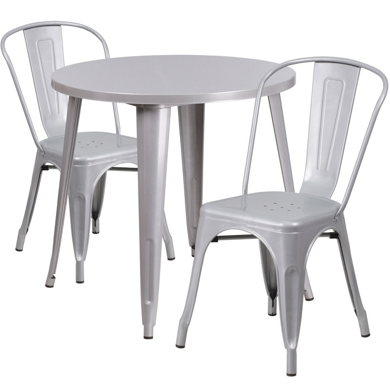 Brinson Round Steel Bistro Set, Silver, 24"