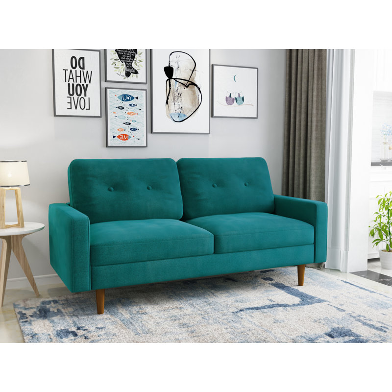 70'' Velvet Sofa, Teal Blue Velvet 