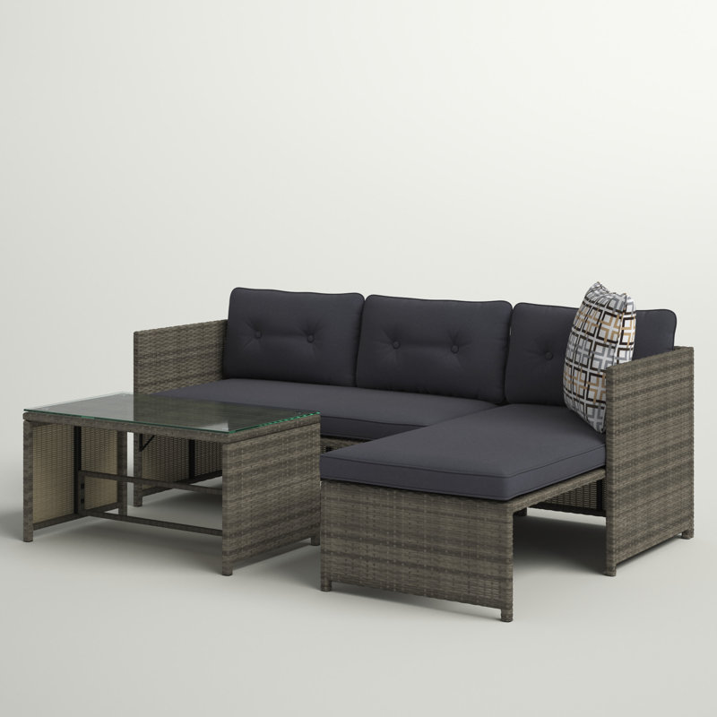 Ensemble de conversation modulaire d'extérieur faisant face à la droite en osier de 73 po Sybill, Gris foncé