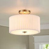 Semi Flush Mount Ceiling Light 12.2In Ceiling Light Fixture With Pleated Shade 2-Light Modern Drum Light Fixture White Shade & Bronze Finish