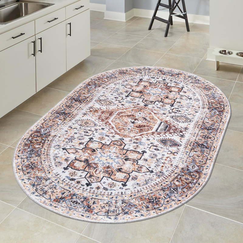 Bungalow Rose Washable Yara Rug, Oval 2' x 3'1"