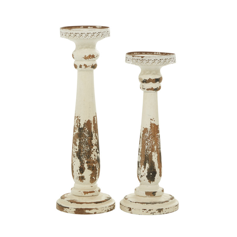 15'' H Wood Tabletop Candlestick, Rustic