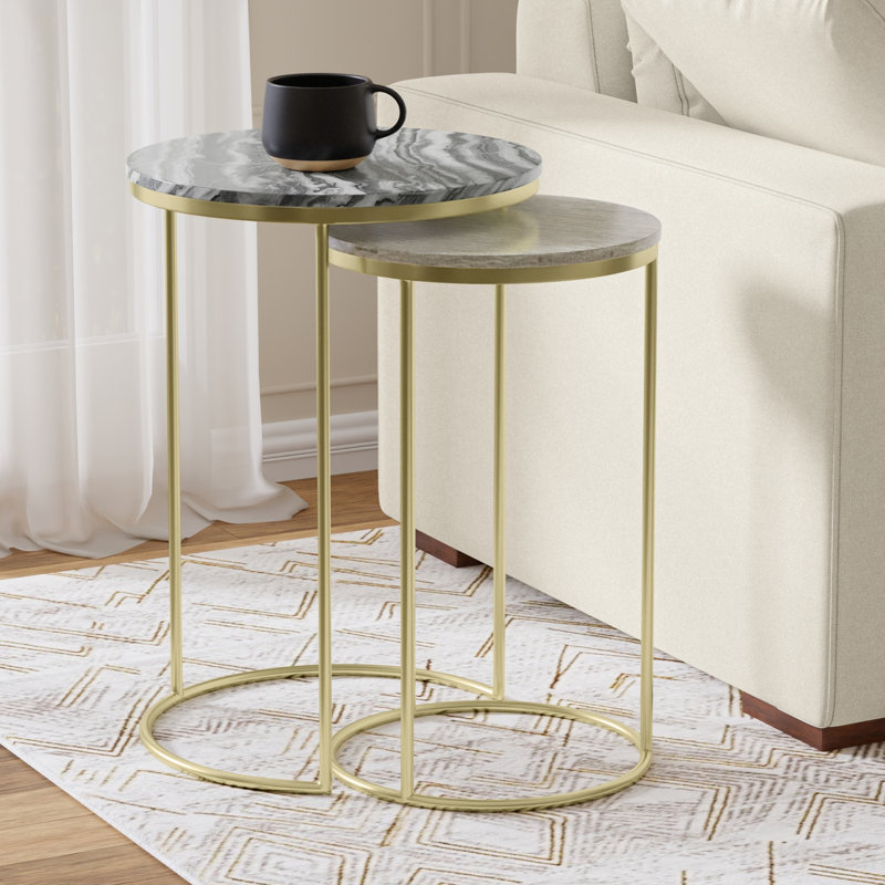 Ashley 16"W Grey and Natural Genuine Contemporary End Tables with Nesting Design, Assembled