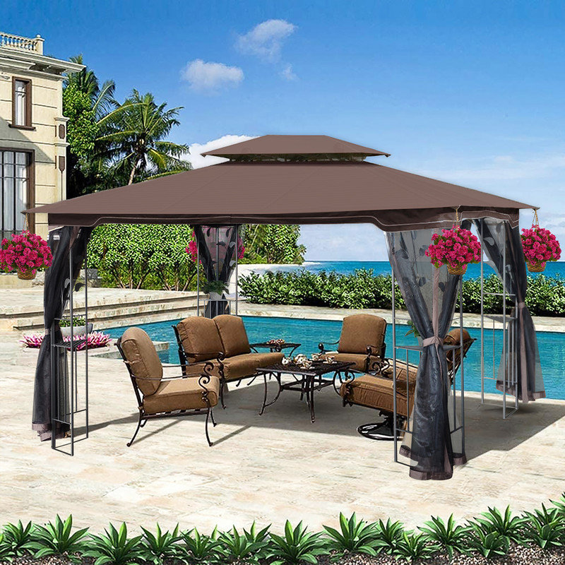 13x10 Outdoor Patio Gazebo Canopy Tent With Ventilated Double Roof And Mosquito net(Detachable Mesh Screen On All Sides),Suitable for Lawn, Garden, Backyard and Deck, Top