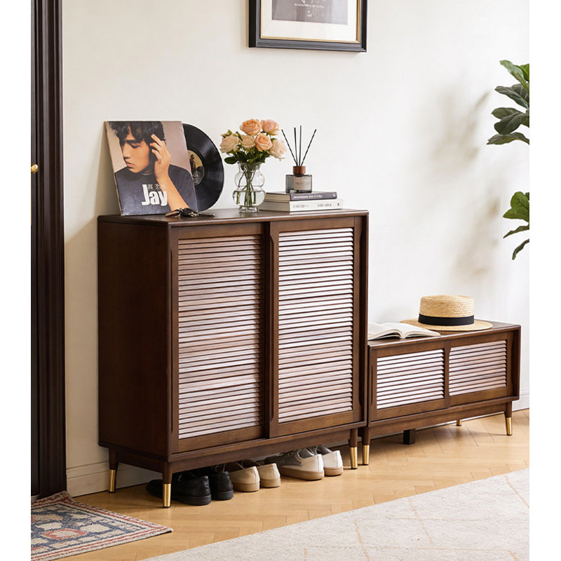 Armoire à chaussures en bois d'hévéa, H 39,37 po x l 39,37 po x P 13,78 po