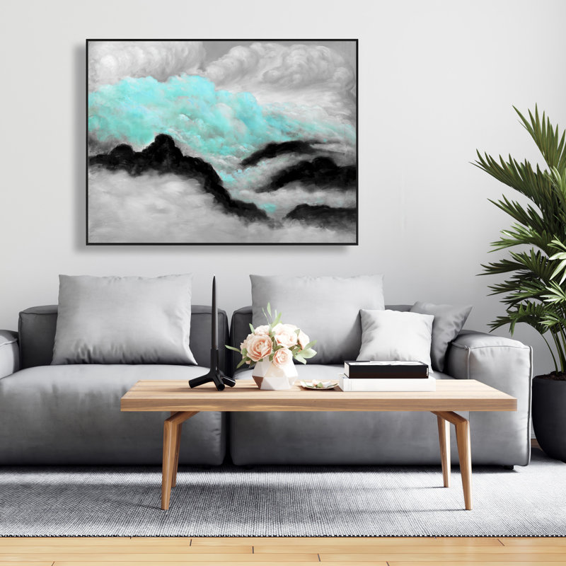 Grey and Blue Clouds - Bedroom Canvas Art | White Framed Decor