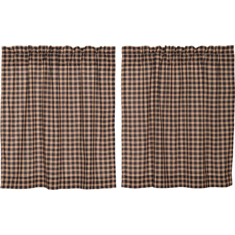 Rideau de café 36 po en coton à carreaux brun Autier, L 36 po x l 36 po