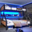 Lit superposé grand sur très grand avec tablettes de rangement et lumières, lit superposé en métal pour adultes et adolescents, structure silencieuse et peu encombrante, aucun sommier nécessaire, noir-1122750531