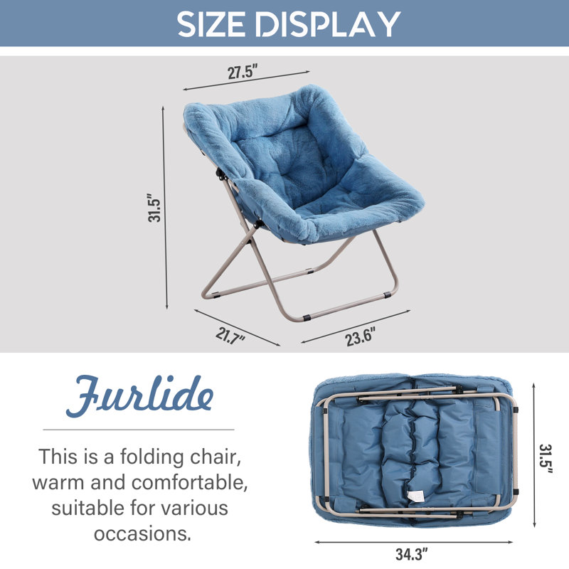 Soft Faux Fur Oversized Folding Accent Chair, Mélange de polyester bleu