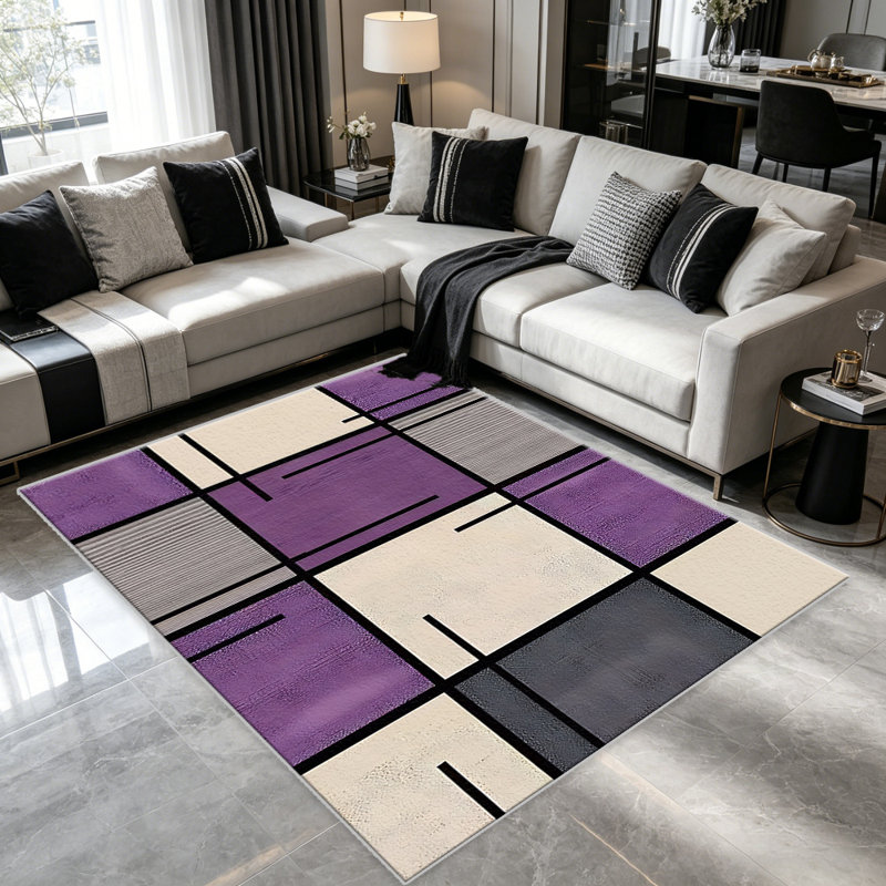 Purple Grid carpet-easy to clean, machine-washable, soft and comfortable; suitable for door mats, kitchens, living rooms, bedrooms, corridors, and laundry areas. Easy to clean, durable carpet for home decoration.