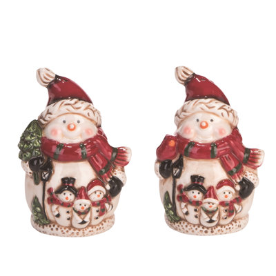 Dolomite Snowman Santa Hat Salt and Pepper Shaker Set