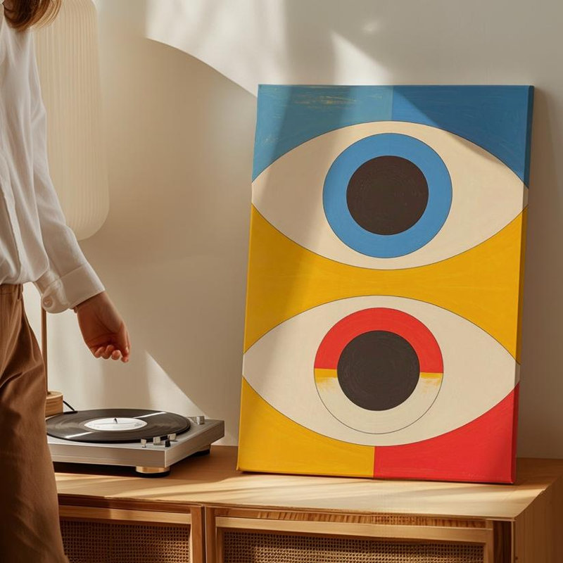 «Bold Eyes», impression sur toile, art mural minimaliste avec couleurs primaires, prêt à accrocher, H 30 po x l 40 po