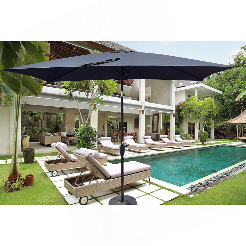 Parasol extérieur imperméable 6 x 9 pi avec manivelle et bouton poussoir inclinable sans rabat pour jardin, Anthracite
