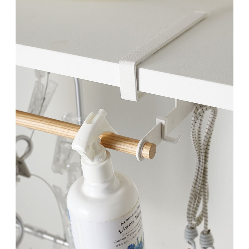 Compact Wooden Undershelf Laundry Organizer with Hanger Bar