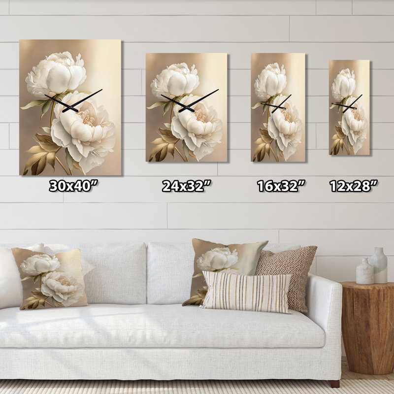 Jalessia - Très grandes horloges murales pivoine florale, H 28 po x l 12 po x P 1 po