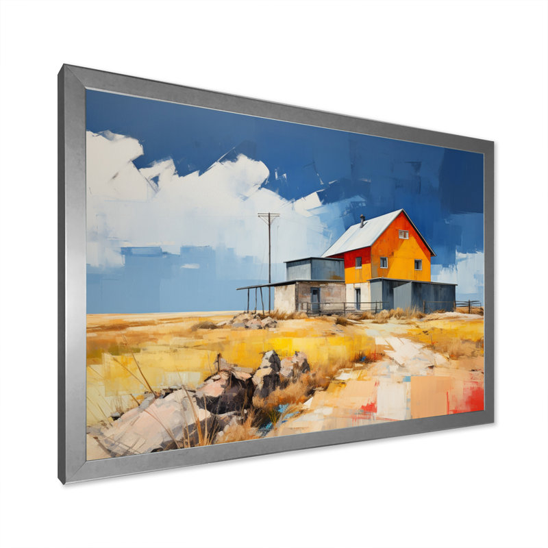 Mariele " Farmhouse Farmstead Abstraction II ", H 34 po x l 44 po x P 1,5 po, Cadre simple argenté