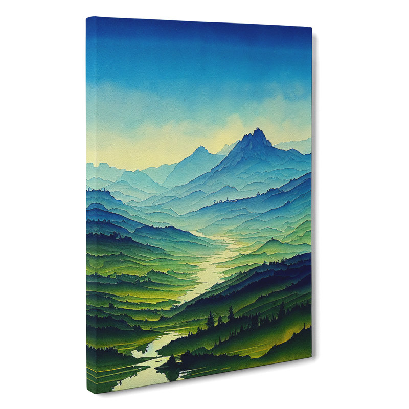 River Landscape Watercolour No.2 - Wrapped Canvas, 76cm H x 50cm W x 3cm D