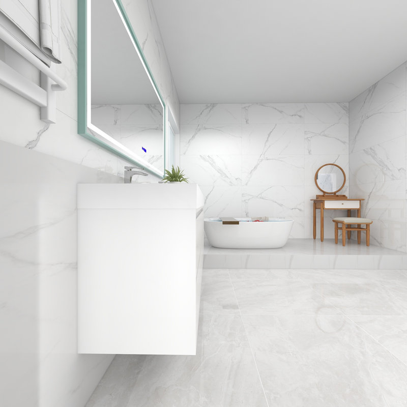 72'' Double Bathroom Vanity with Acrylic Top, Glossy White