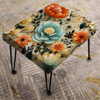 Blue And Orange Poppy Mosaic Melody - Eclectic Rectangle Ottoman